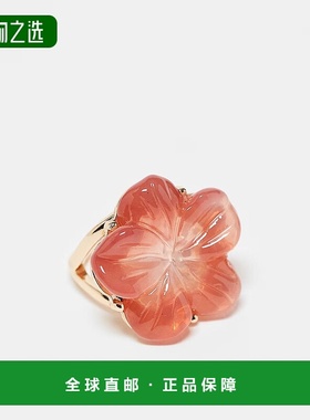 香港直邮ASOS 女士 Curve 设计芙蓉花花朵粉色树脂金色色调戒指
