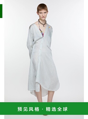 欧洲直邮ACNE (2025新品) 不对称衬衫裙长袖连衣裙条纹