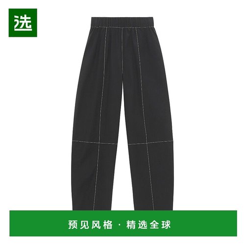香港直邮Ganni 黑色对比缝线直筒休闲裤 F6736阔腿裤