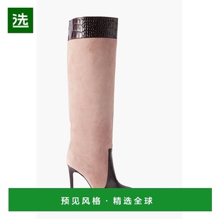 1h可退 香港直邮Paris Texas 女士 鳄鱼纹皮革边绒面革及膝靴子 P