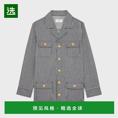 1h可退 欧洲直邮CELINE赛琳 Hickory条纹棉质Safari夹克外套