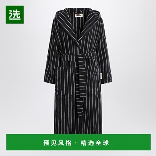 1h可退 香港直邮Tekla 男士 Black bathrobe with white stripes