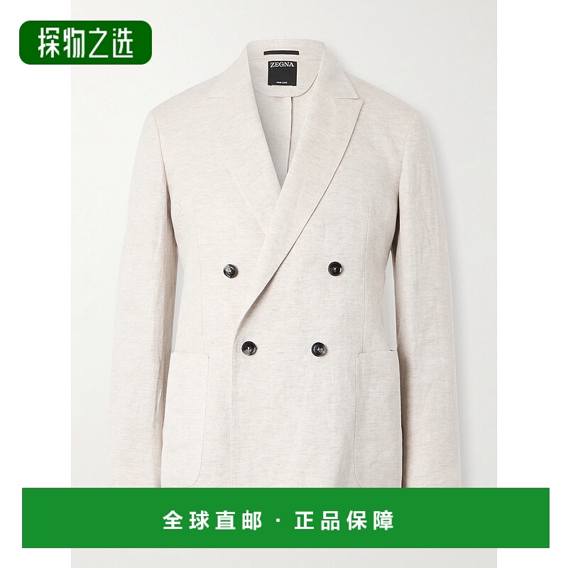 1h可退 Zegna 杰尼亚 男士 双排扣亚麻斜纹布西装外套 1V
