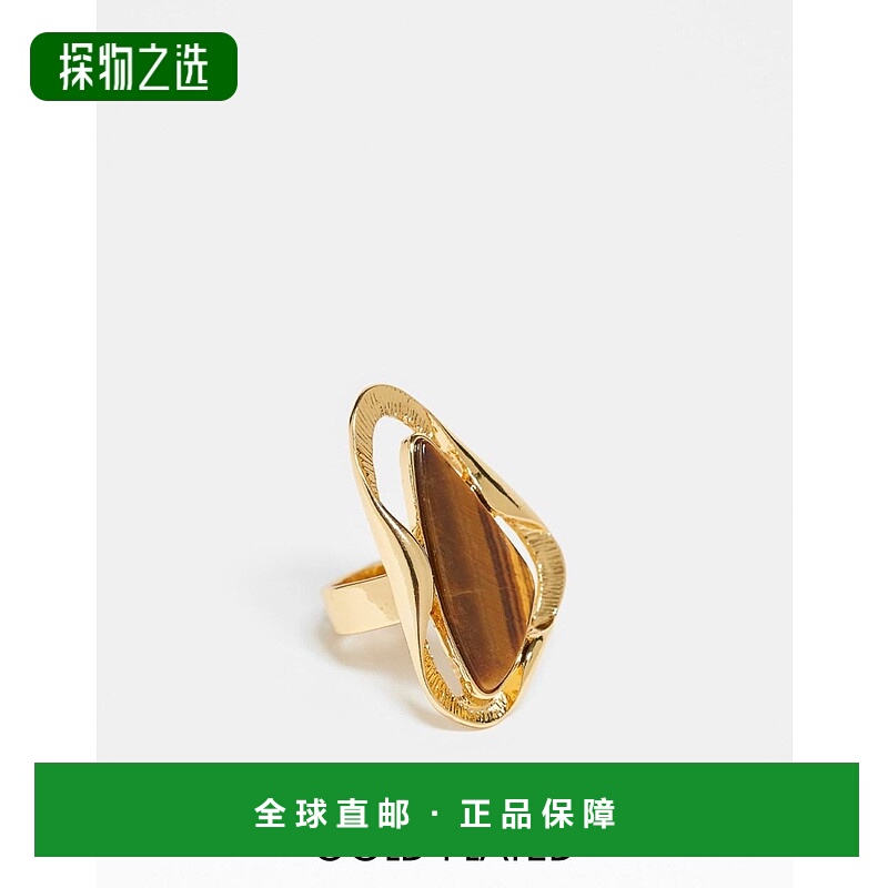香港直邮ASOS 女士 14k molten real 镀金设计虎眼石半珍贵晶石镶