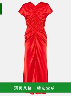 1h可退 香港直邮TOVE 女士 Aubree 褶皱真丝中长连衣裙 red红色