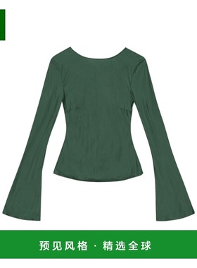 1h可退 香港直邮GANNI 女士T恤 W0740774 AW2025 绿色 圆领长袖T