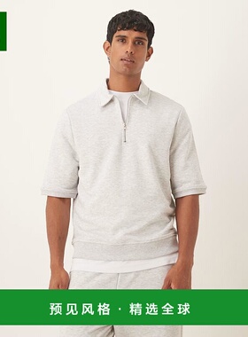 1h可退 香港直邮ASOS 男士 设计拉绒布短袖拉链运动衫(灰色)男装