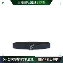 欧洲直邮LV路易威登女士腰带磨砂质感深蓝色双面银色徽标40mm