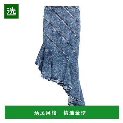 1h可退 香港直邮Alaïa 女士 螺旋形牛仔中长半身裙 blue蓝色 舒适