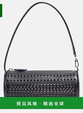 1h可退 香港直邮Alaïa 女士 圆筒穿孔皮革肩包 black黑色 舒适时
