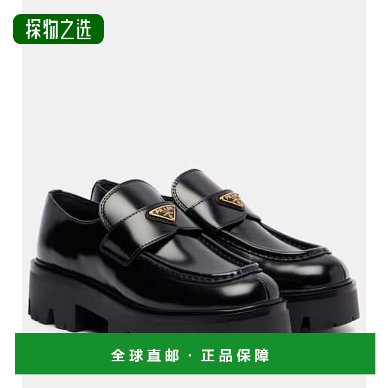 香港直邮Prada 普拉达 女士 徽标皮质防水台乐福鞋