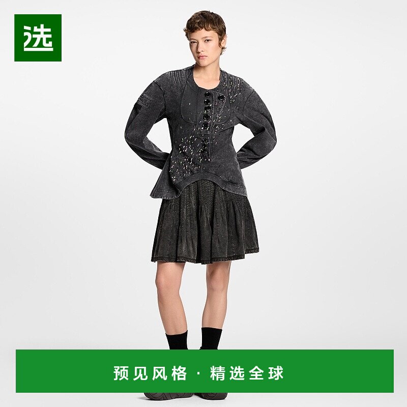 1h可退 欧洲直邮LV路易威登 女士黑色棉百褶半身裙百褶裙a字裙