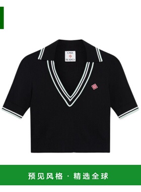 香港直邮CASABLANCA 女士T恤 WPF25KW101801 AW2025 黑色 V 领 Po