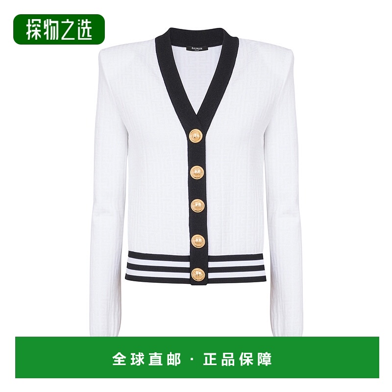 香港直邮Balmain 双色字母针织开衫 EF2KL107KI90条纹修身