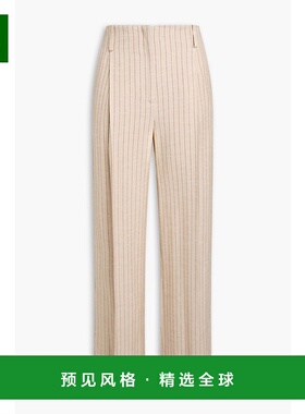 1h可退 香港直邮Sandro 女士 细条纹绉纱阔腿裤 SFPPA01383BEIGE