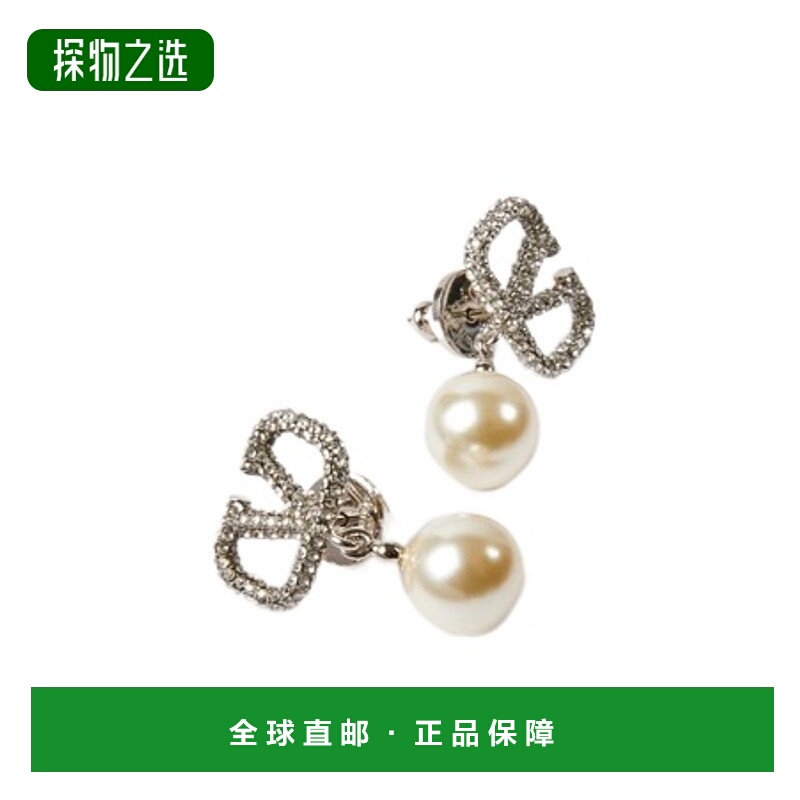 香港直邮Valentino VLOGO 标识耳环 5W2J0E36QVS珍珠华伦天奴水晶