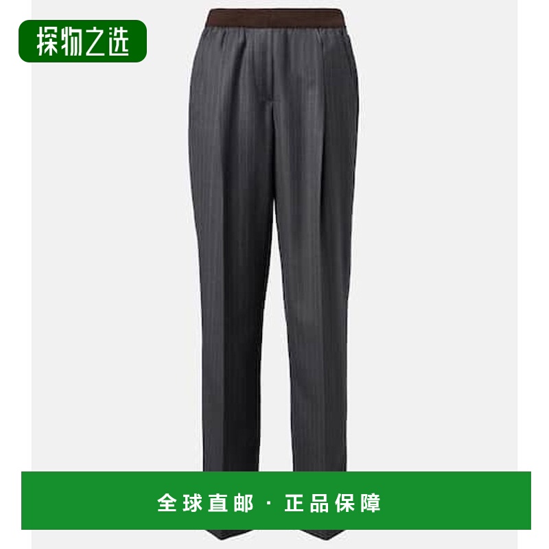 1h可退 香港直邮Miu Miu 缪缪 女士 细条纹初剪羊毛阔腿裤