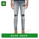 香港直发AMIRI男士 浅蓝色徽标仿旧牛仔裤 休闲潮流百搭PXMD001
