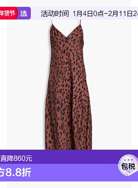 1h可退 香港直邮TIBI 女士 不对称豹纹塔夫绸中长连衣裙 R123RN15