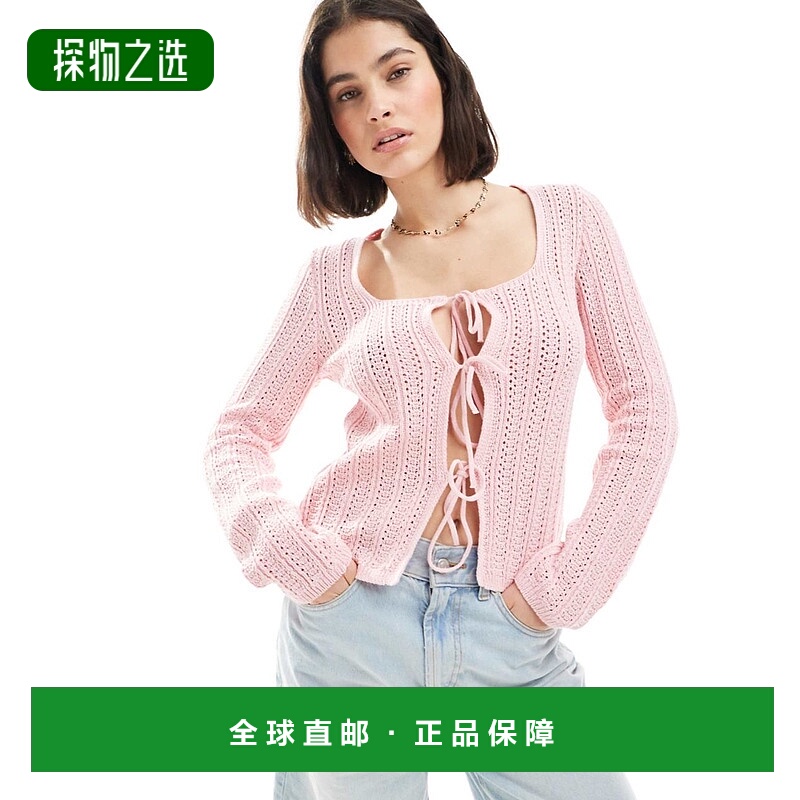 香港直邮ASOS 女士 设计前襟绑带浅粉色针织开衫