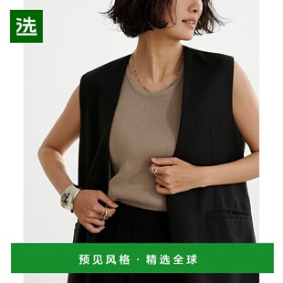 【日本直邮】Ur'S女士毛衣灰色圆领无袖可内搭纯色轻便透气针织毛