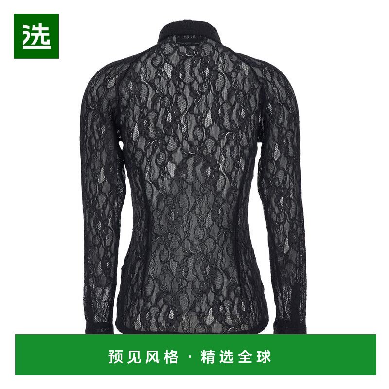 香港直邮MSGM 女士衬衫 3942MDE1025781299 AW2025 黑色 蕾丝拉链