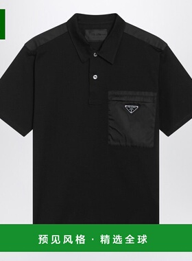 香港直邮Prada 普拉达 男士 RENYLON 黑色棉质弹力Polo衫 UJN7031