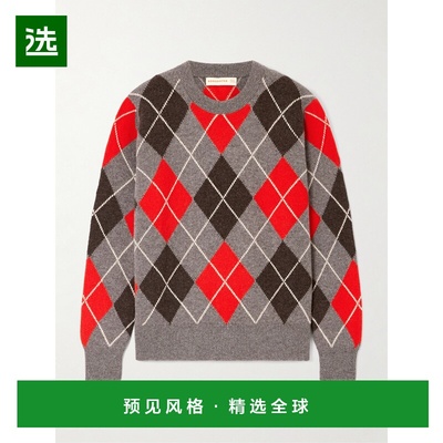 1h可退 香港直邮DAUGHTER 女士 菱形格纹羊毛毛衣 WL25210GREYWIT