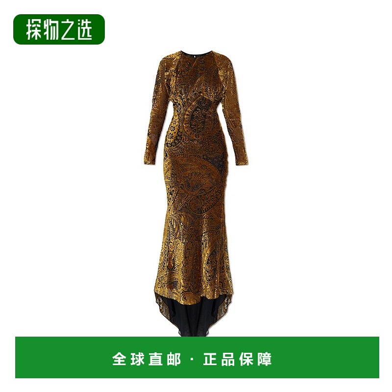 香港直邮Etro 艾特罗 女士 花卉佩斯利花紋長款燒花絲絨連身裙 WR