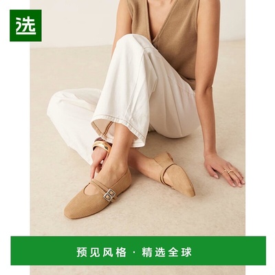 1h可退 香港直邮ASOS 女士 maryjane 设计淡紫色双带灰褐色编织芭