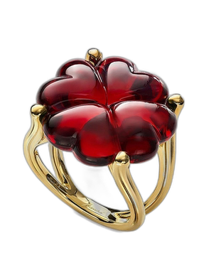 欧洲直邮BACCARAT/巴卡拉 TRÈFLE四叶草系列 红色水晶镶嵌镀