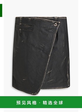 1h可退 香港直邮Coperni 女士 磨破皮革迷你裹裙 COPJ60F6017BLAC