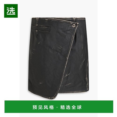 1h可退 香港直邮Coperni 女士 磨破皮革迷你裹裙 COPJ60F6017BLAC