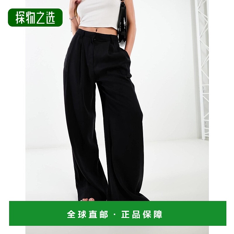 香港直邮ASOS 女士 设计休闲阔腿裤(黑色) black黑色 舒适时尚