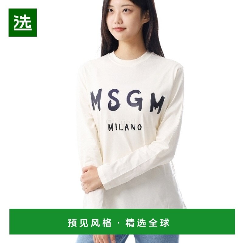 韩国直邮Msgm上装T恤男女款长袖浅褐色圆领日常舒适百搭潮流休闲