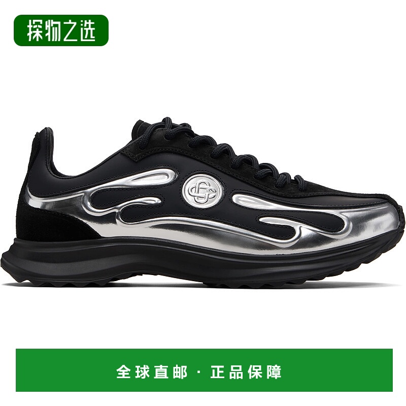 香港直邮Casablanca 男士 黑色 & 银色 Stade 运动鞋 AAW25SNK024