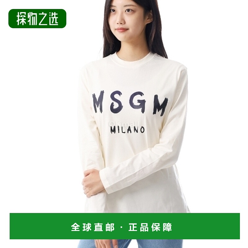 韩国直邮Msgm上装T恤男女款长袖浅褐色圆领日常舒适百搭潮流休闲