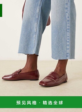 1h可退 香港直邮ASOS 女士 Malta 设计宽版酒红色乐福鞋单鞋