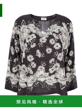 1h可退 香港直邮p a r o s h 女士 白色黑色V领全幅花朵图案真丝