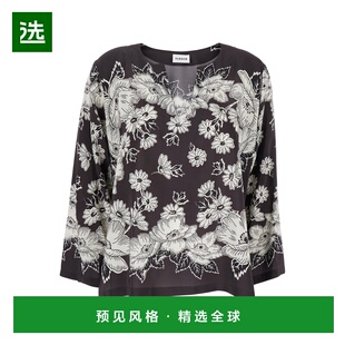 1h可退 香港直邮p a r o s h 女士 白色黑色V领全幅花朵图案真丝