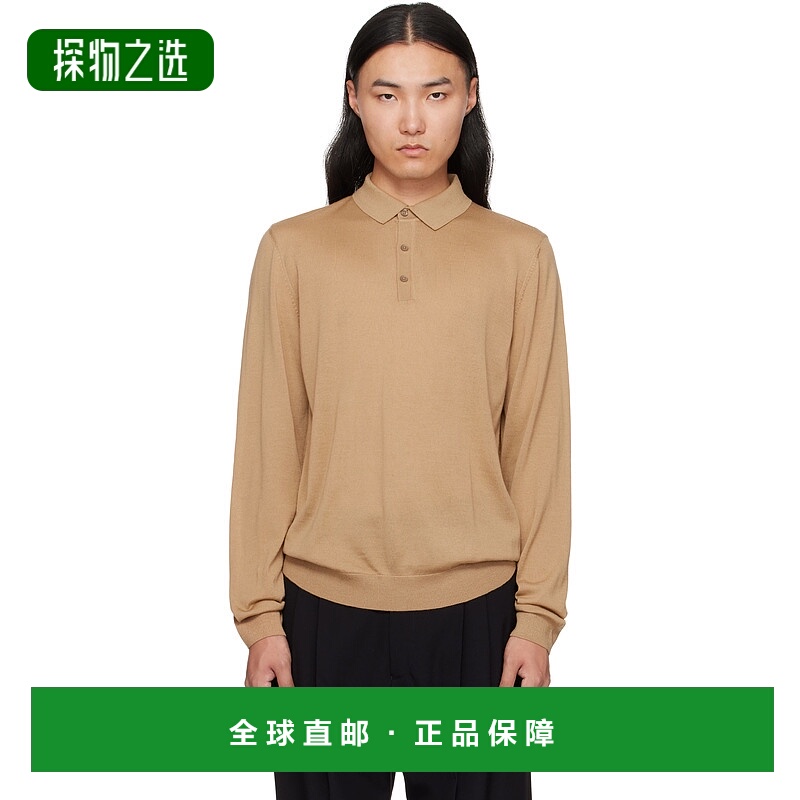 香港直邮BOSS 波士 男士 黄褐色 Long-Sleeved Virgin Wool Polo