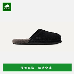 欧洲直邮UGG 男士黑色拖鞋羊毛一脚蹬经典厚底半拖鞋