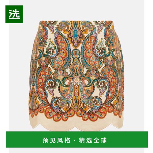 1h可退 香港直邮ZIMMERMANN 女士 Ottie 齿纹佩斯利亚麻迷你半身