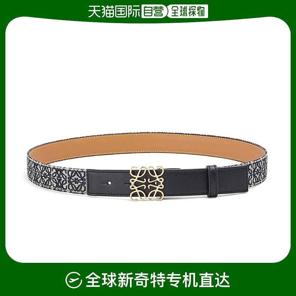 自营|loewe/罗意威 男女同款黑色徽标提花织物小牛皮金扣腰带
