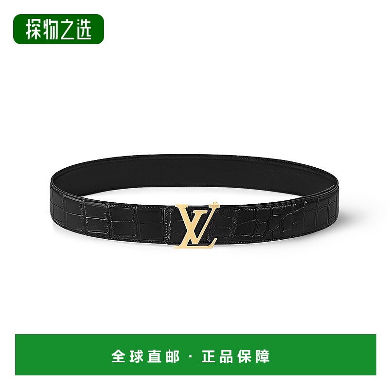 欧洲直邮LV/路易威登 24年款 男士黑色皮革双面腰带40mm金扣皮带