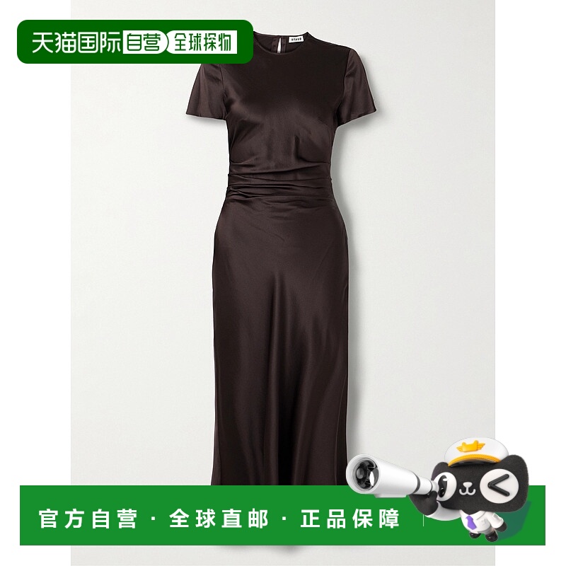 1h可退 香港直邮Staud 女士 Marcel 褶皱弹力真丝查米尤斯绸缎中