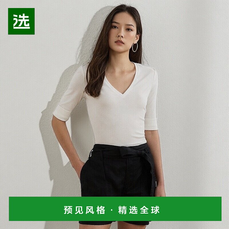 欧洲直邮RalphLauren拉夫劳伦 Lauren弹力棉质肘袖T恤女装