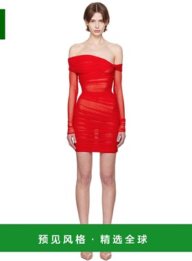 1h可退 香港直邮Mugler 穆勒 女士 红色 Off-Shoulder Ruched 连