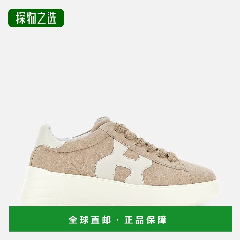 欧洲直邮HOGAN/霍根Rebel系列女士米色绒面革饰H皮革贴片休闲