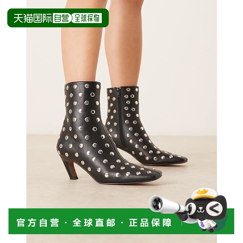 1h可退 香港直邮ASOS 女士 Raye chisel 设计铆钉鞋头短靴(黑色)